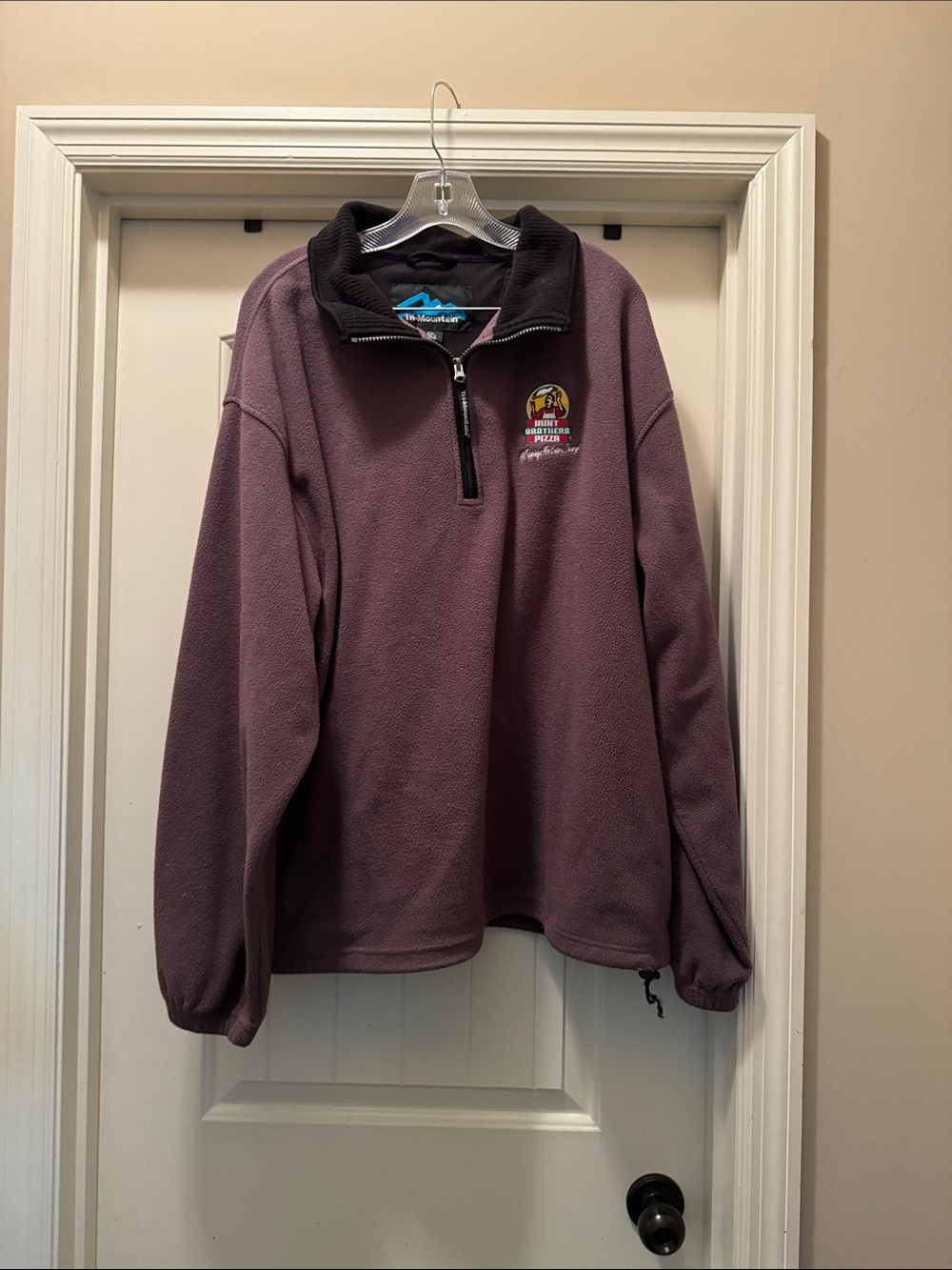 Quarter-Zip Plum Fleece Pullover Hoodie with Black Collar